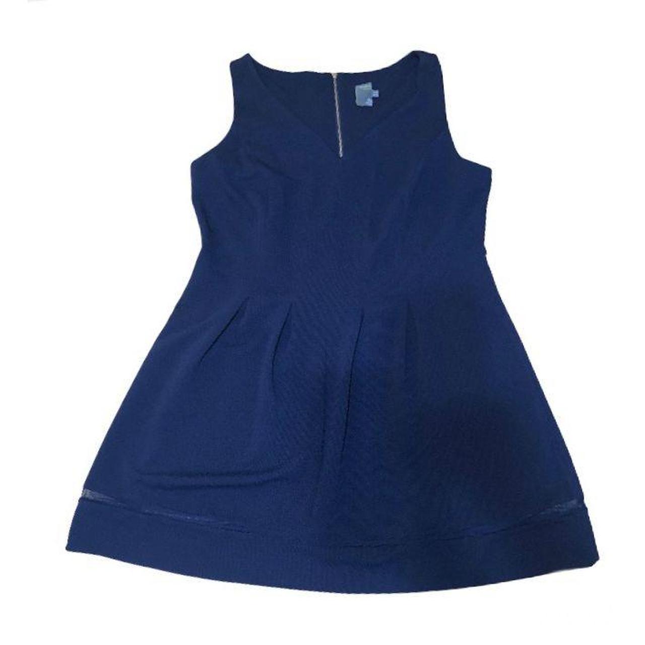 Navy blue plus size v neck skater dress. Mesh design Depop