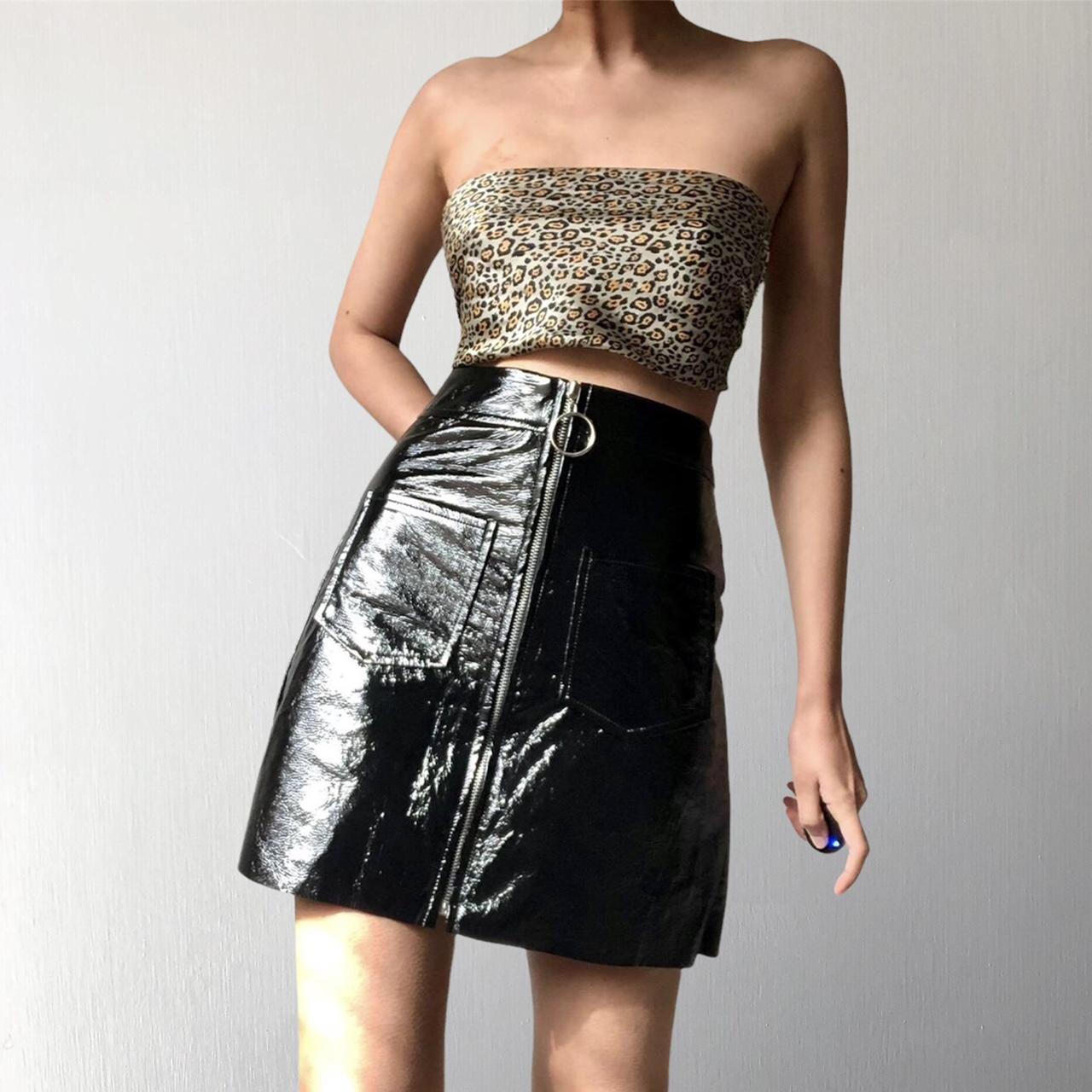 PATENT LEATHER MINI SKIRT Cute mod a-line faux... - Depop