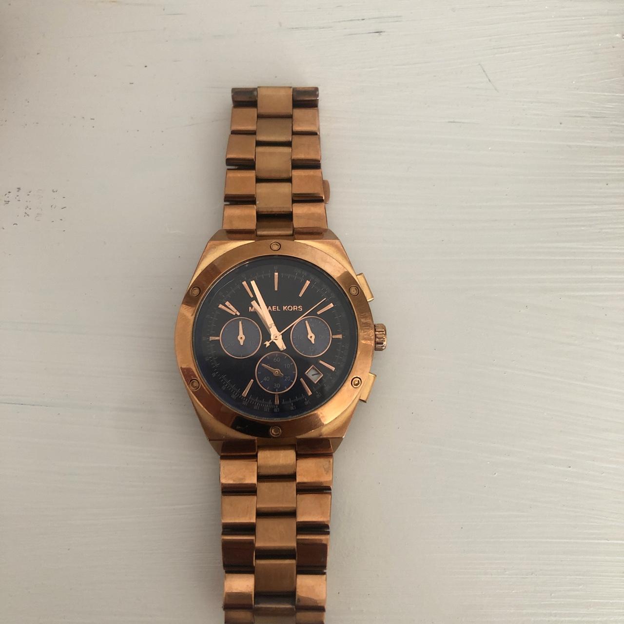 Mk gold watch store with blue face