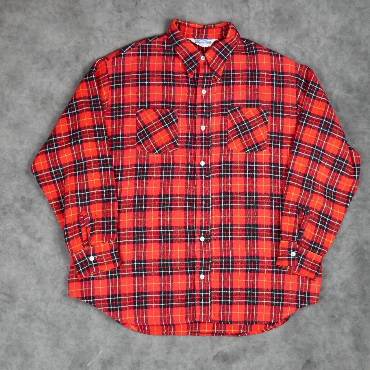 Vintage 70s Flannel Shirt Size XL Red Black Plaid... - Depop