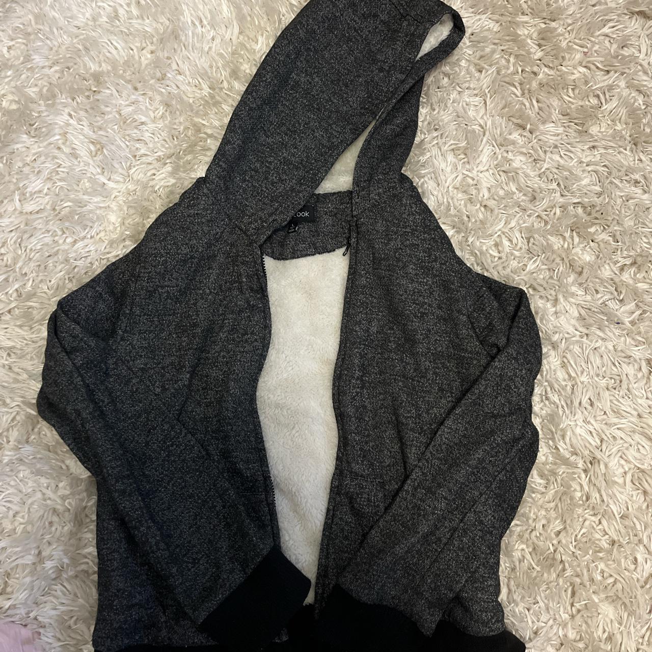 Black and Grey zip up hoodie hoodie fluffyblack... Depop