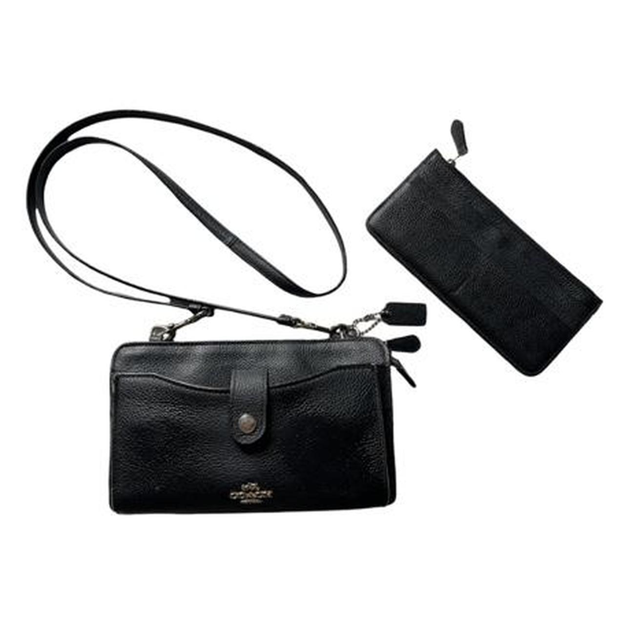 black coach leather crossbody wallet purse, inside... Depop