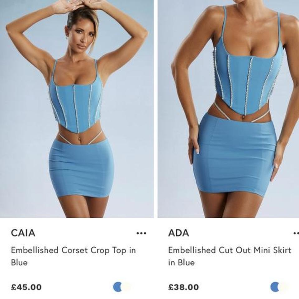 Caia Embellished Corset Crop Top in Blue