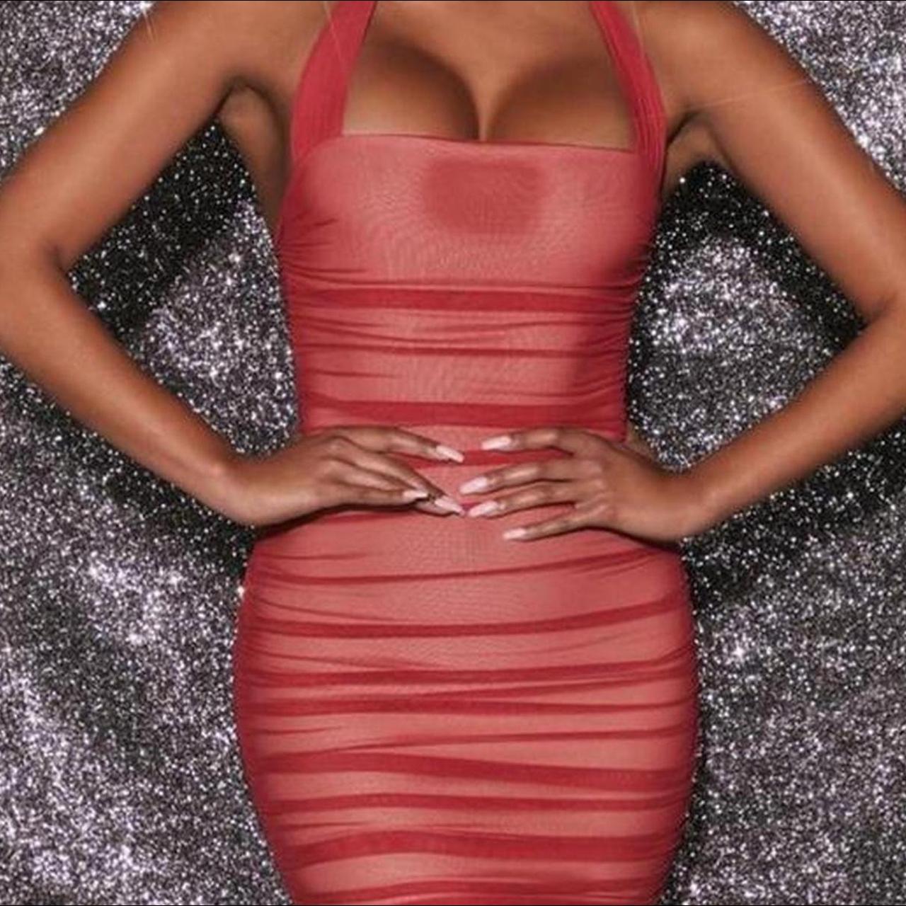 Red oh polly ‘take me away’ ruched mesh mini... Depop