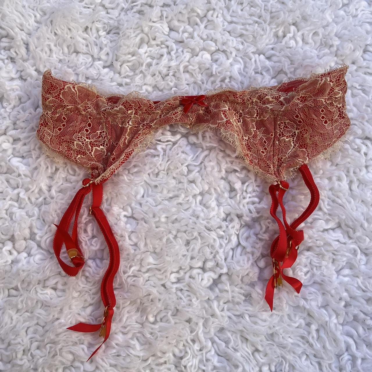Victoria’s Secret red lace waist garter suspender... Depop