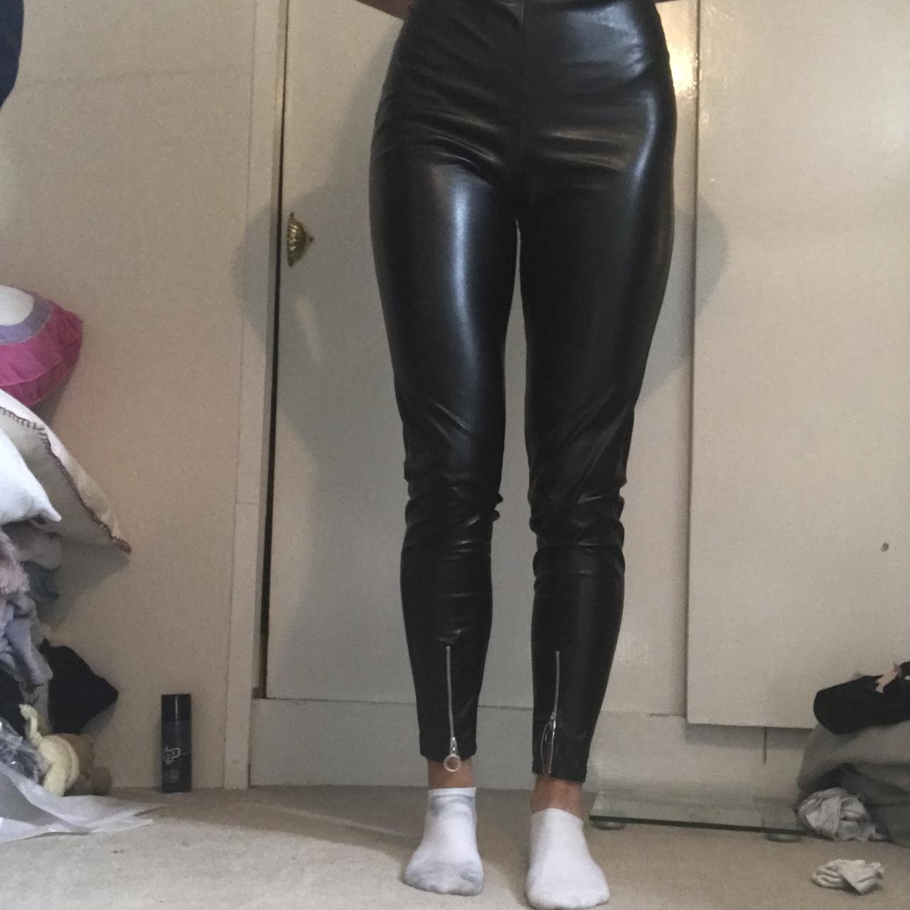 Women's Faux Leather Pants, High Waisted Leggings - Depop