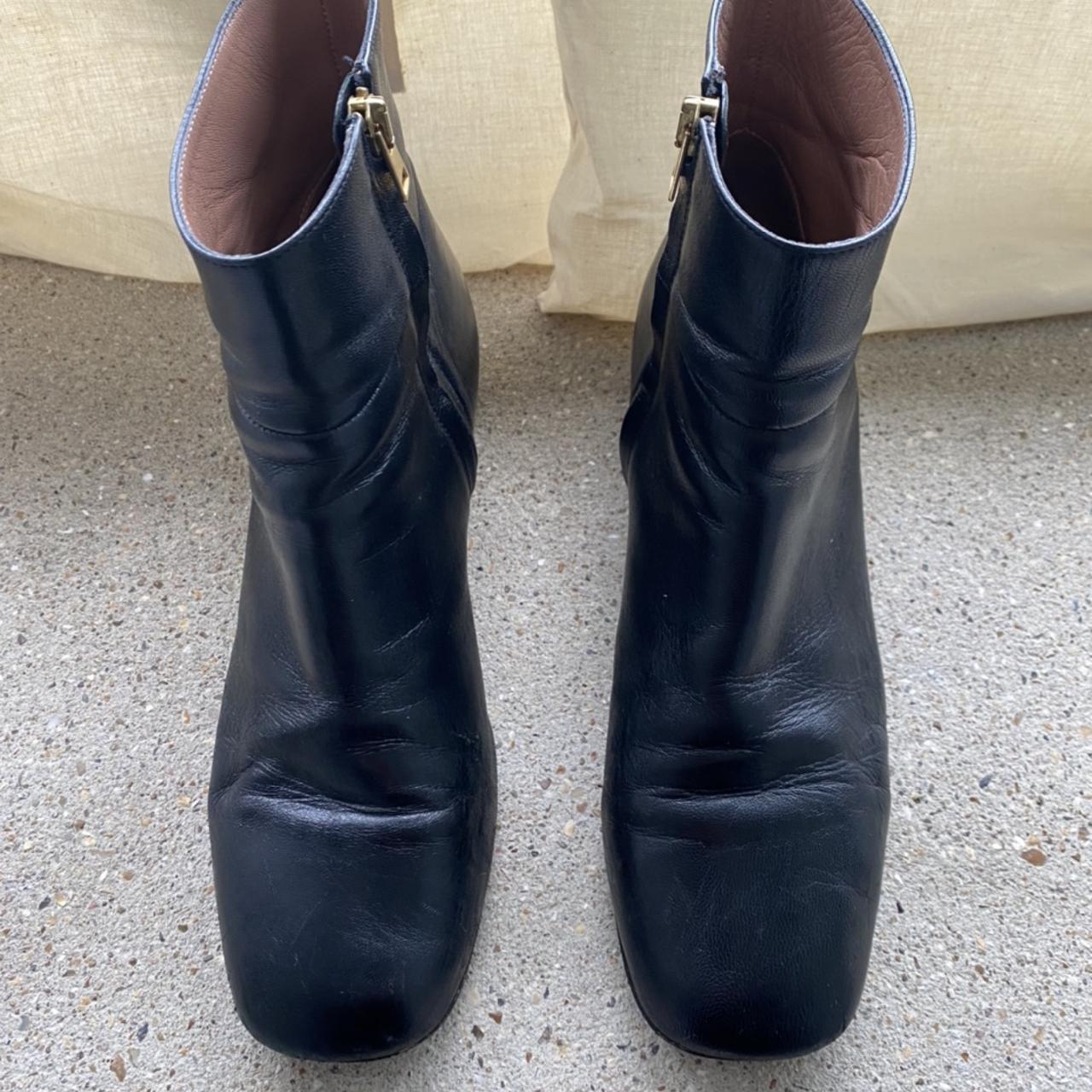Marni Square Toe and Square Heel Boots Black leather... - Depop