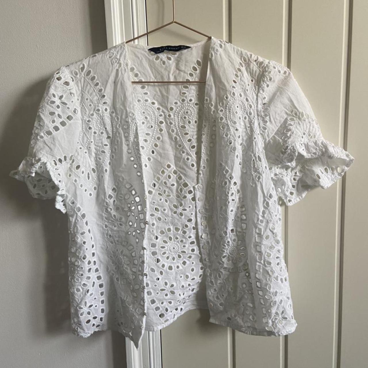 Zara white button up shirt with cut outs. - Depop