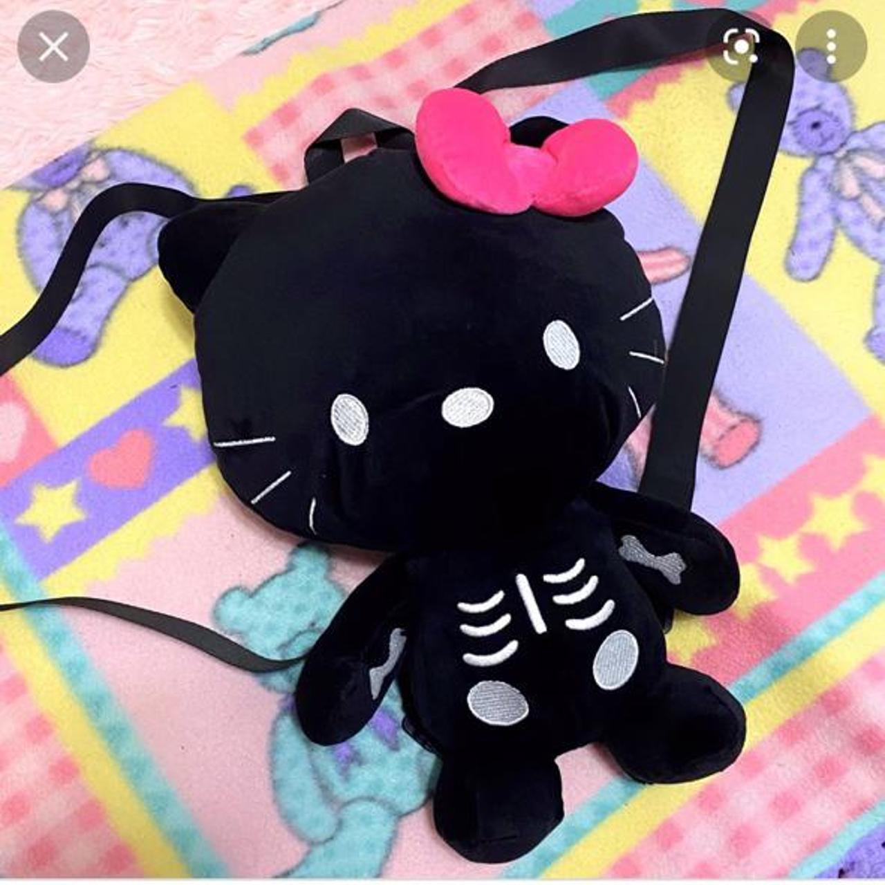 ♡ emo skeleton kitty black plushie (holdable)