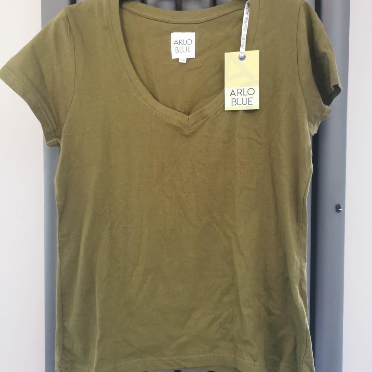 Arloblue khaki vneck tshirt, size 6/8. Brand new... Depop