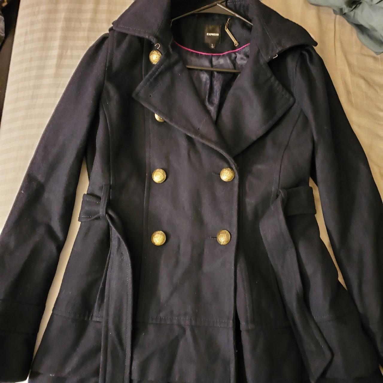 Express trench coat in dark navy. Thick and great... Depop