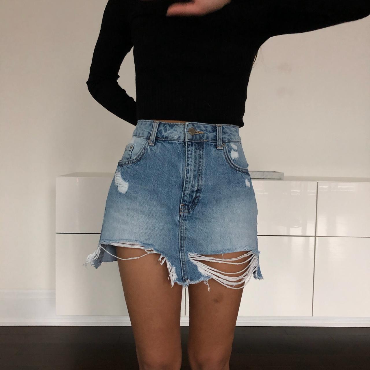 Pull Bear Distressed Denim Skirt, size