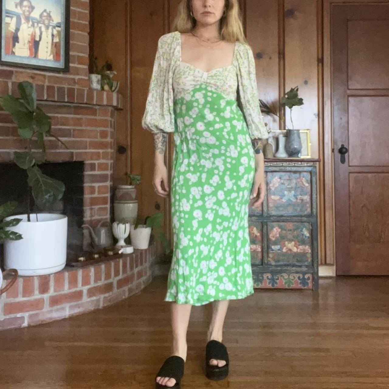 Rixo Womens Green And White Dress Depop