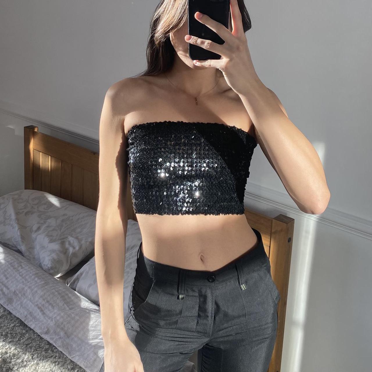 SUPER hot black sequin bandeau top🖤 A kinky party - Depop