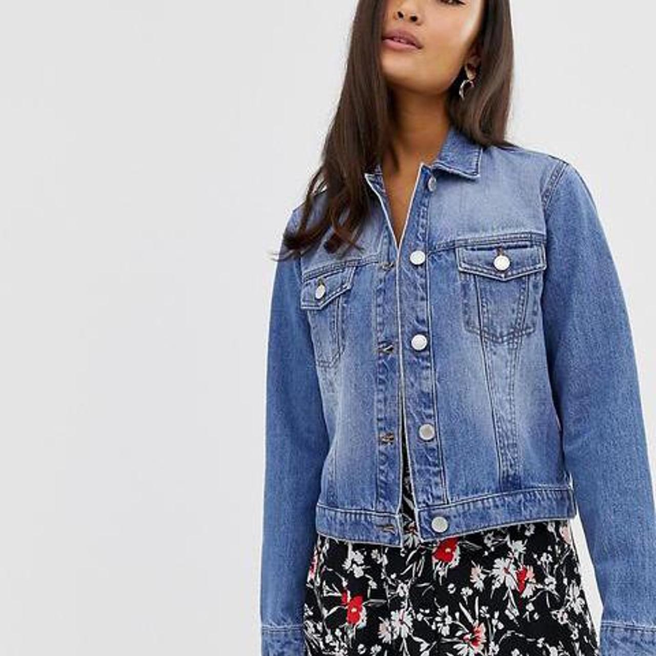 Miss Selfridge Crop Denim Jacket in mid wash