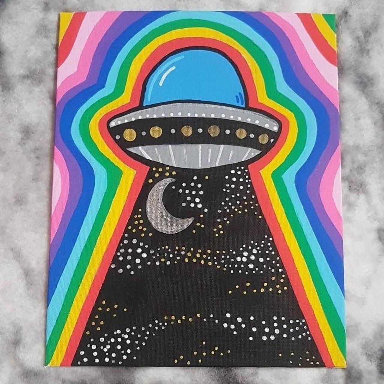 Trippy rainbow ufo painting on canvas board 🛸 Made... - Depop