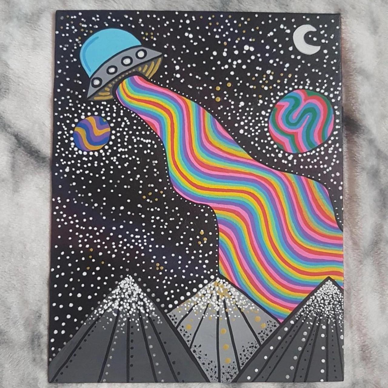 Trippy Space Ufo Painting made with acrylic paint... - Depop