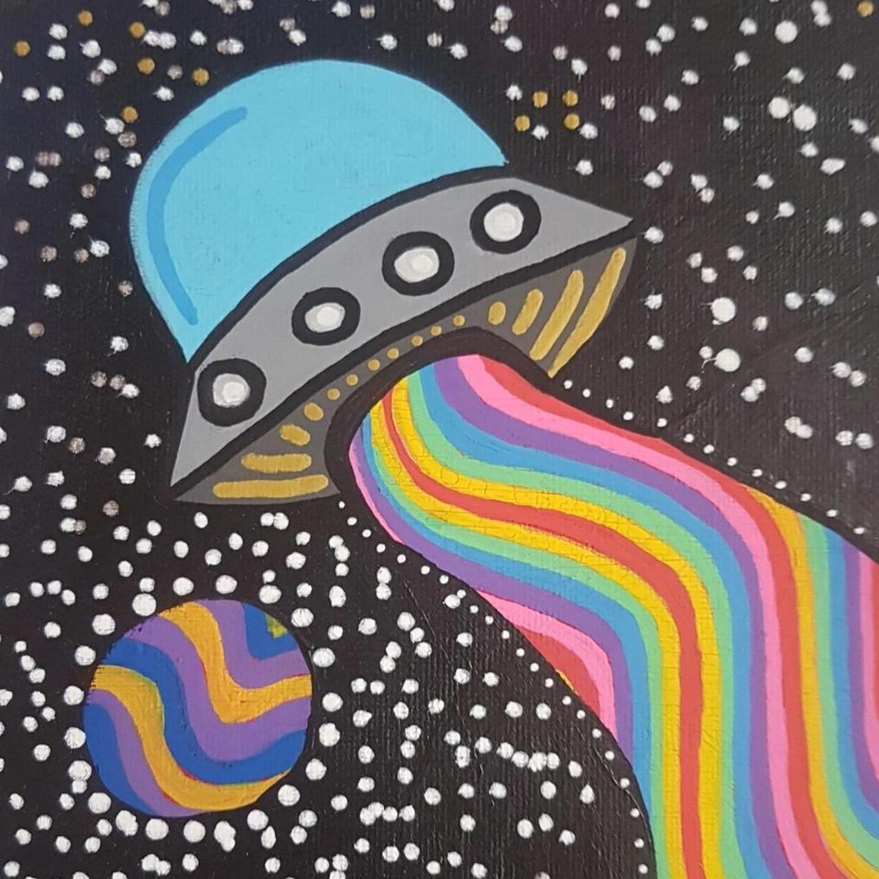 Trippy Space Ufo Painting made with acrylic paint... - Depop