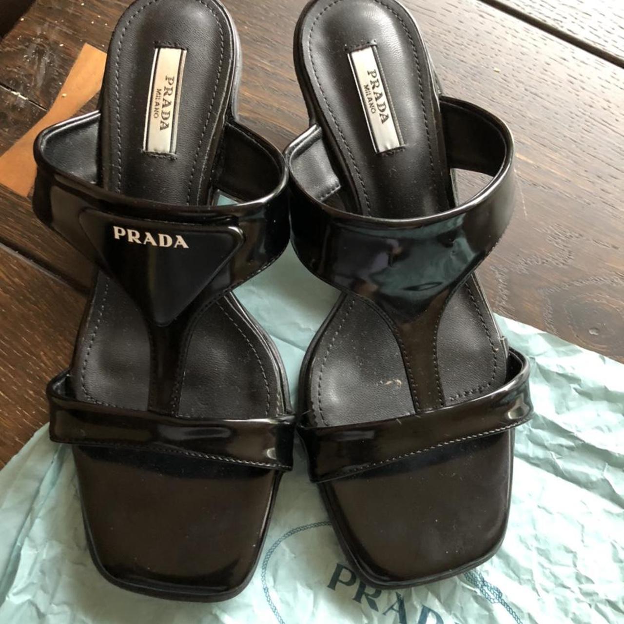 Prada leather sandals leather black sandals size 4... - Depop