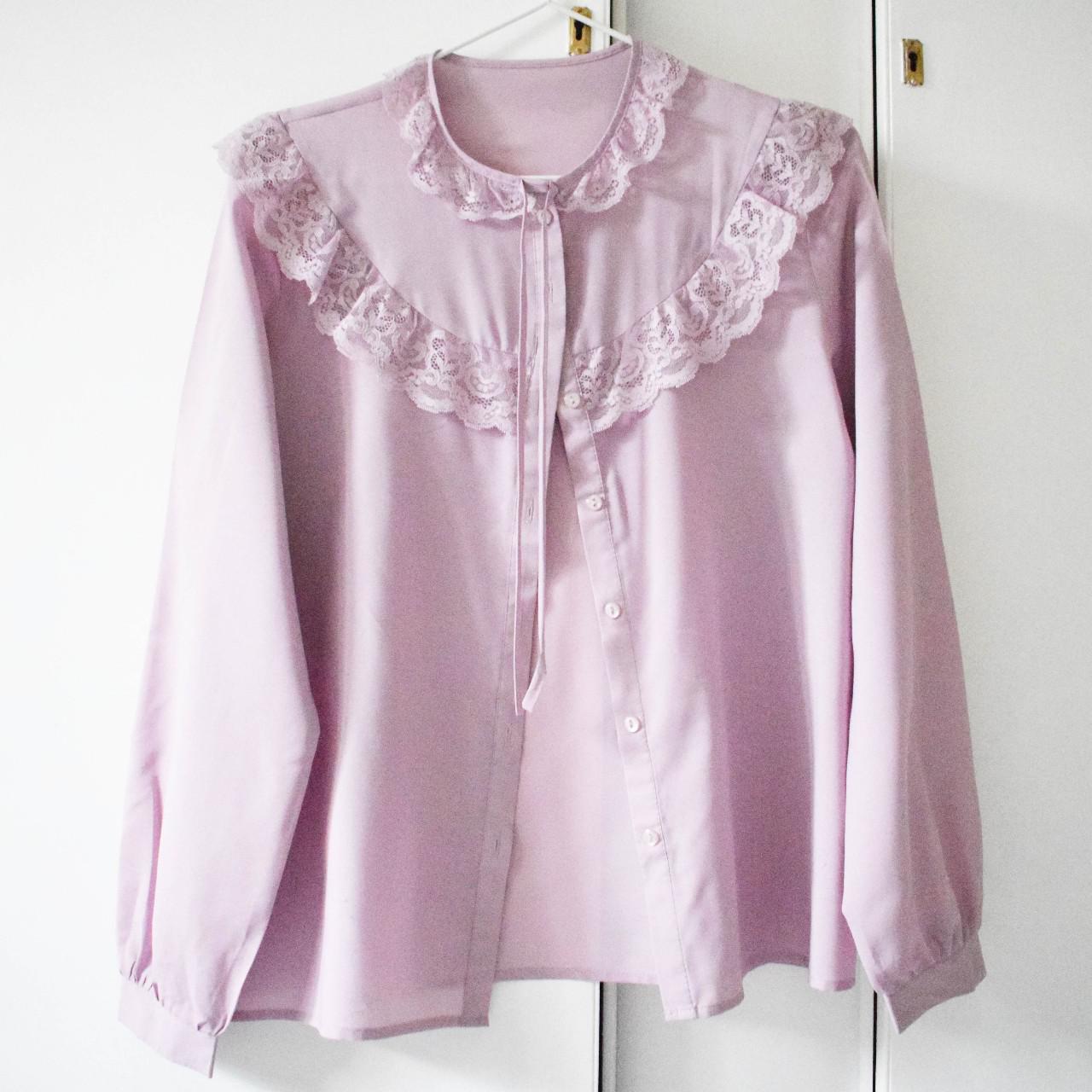 Beautiful lilac blouse, with lace frill detailing on... - Depop