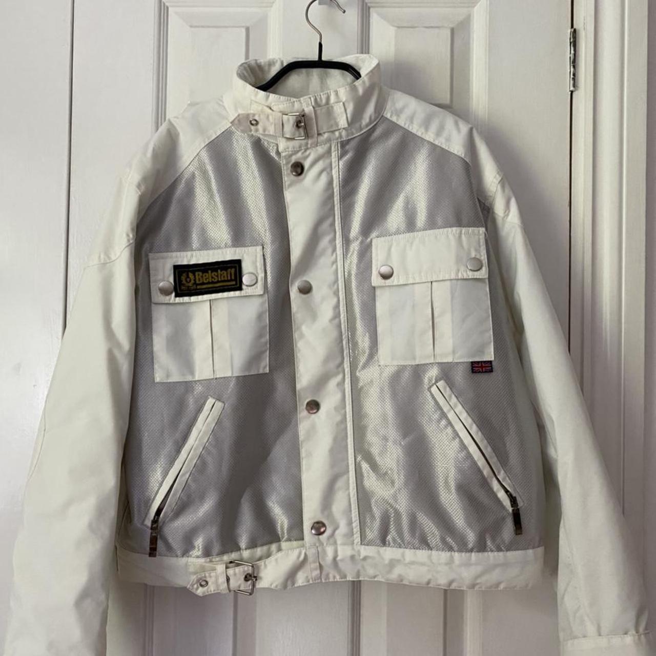 Belstaff Women's White and Silver Jacket | Depop