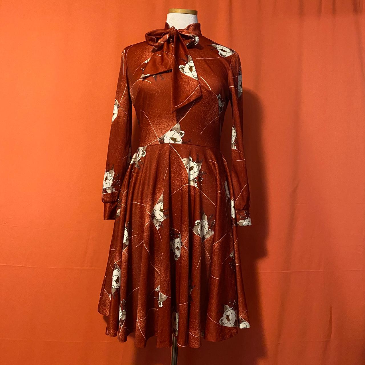 1960s Sears Red Floral Tie-Neck Dress All for one,... - Depop