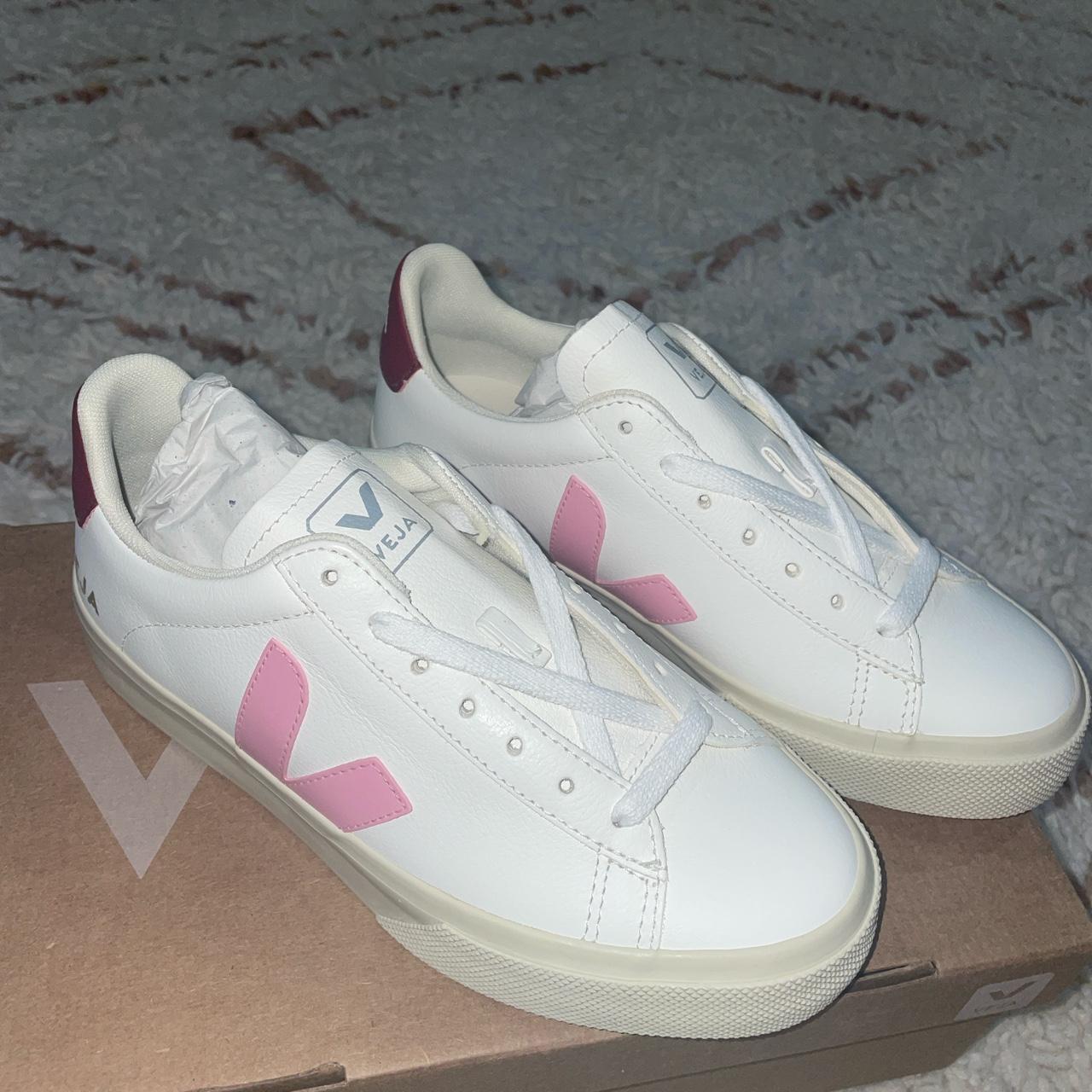 Veja Women's White and Pink Trainers | Depop