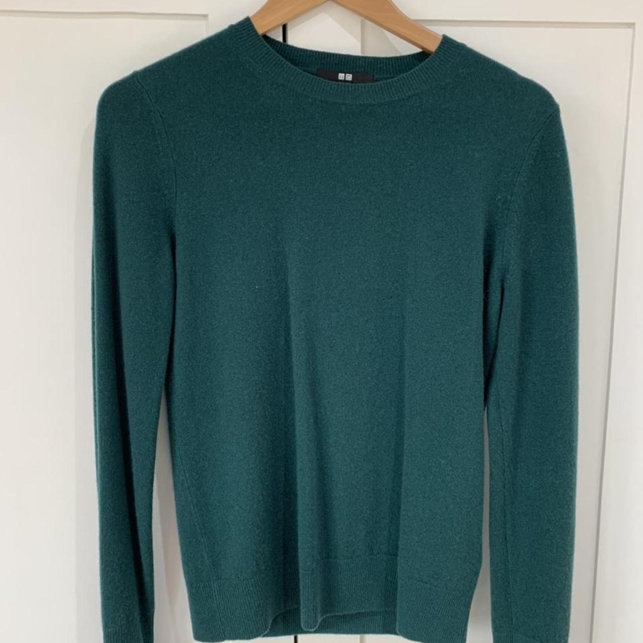 Dark green Uniqlo cashmere crew neck jumper #uniqlo... - Depop