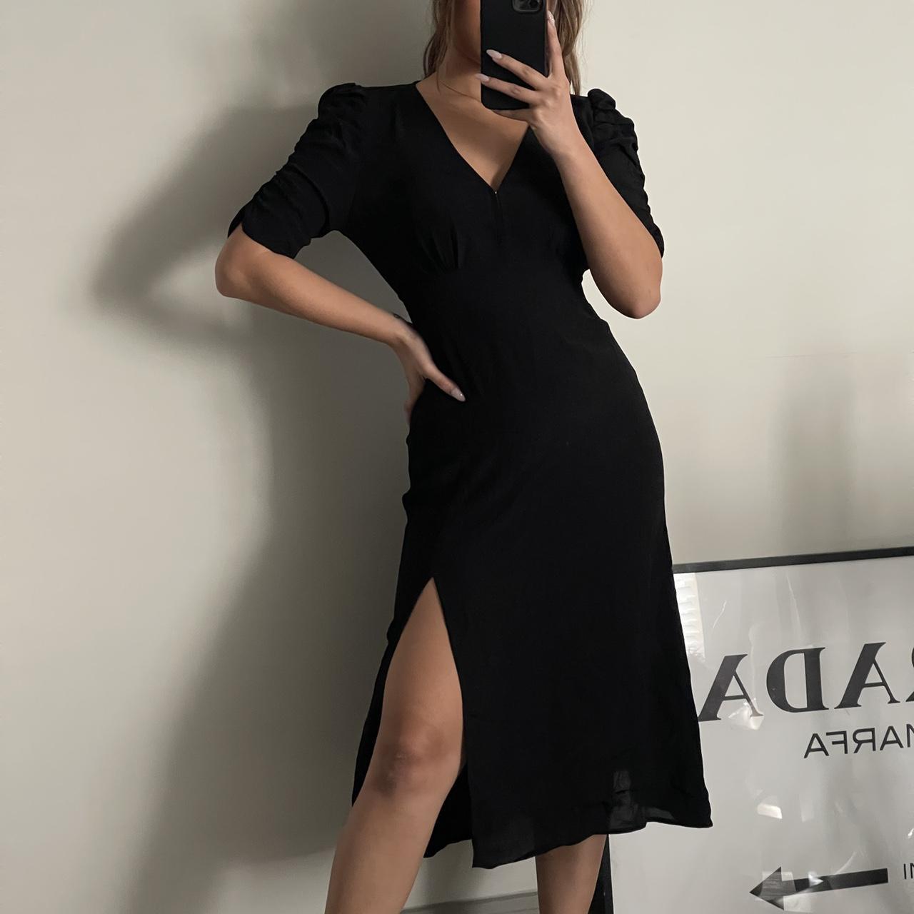 Abercrombie black midi dress with slit. Never worn.... - Depop