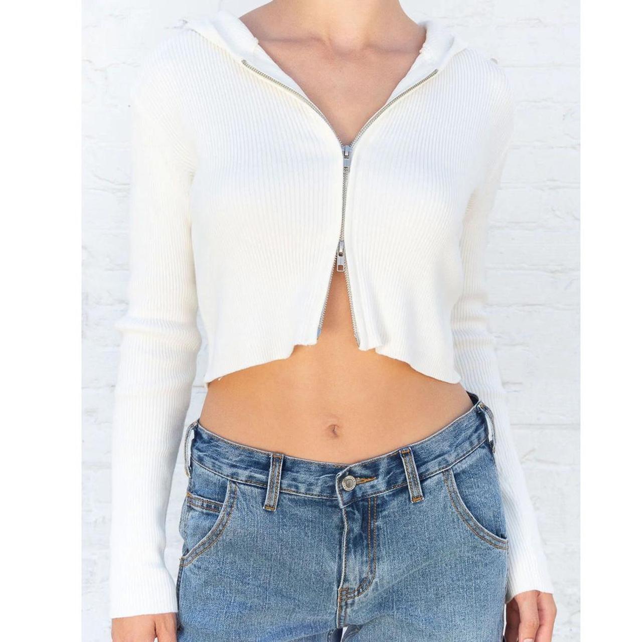 brandy melville arden hoodie in ivory/white Depop