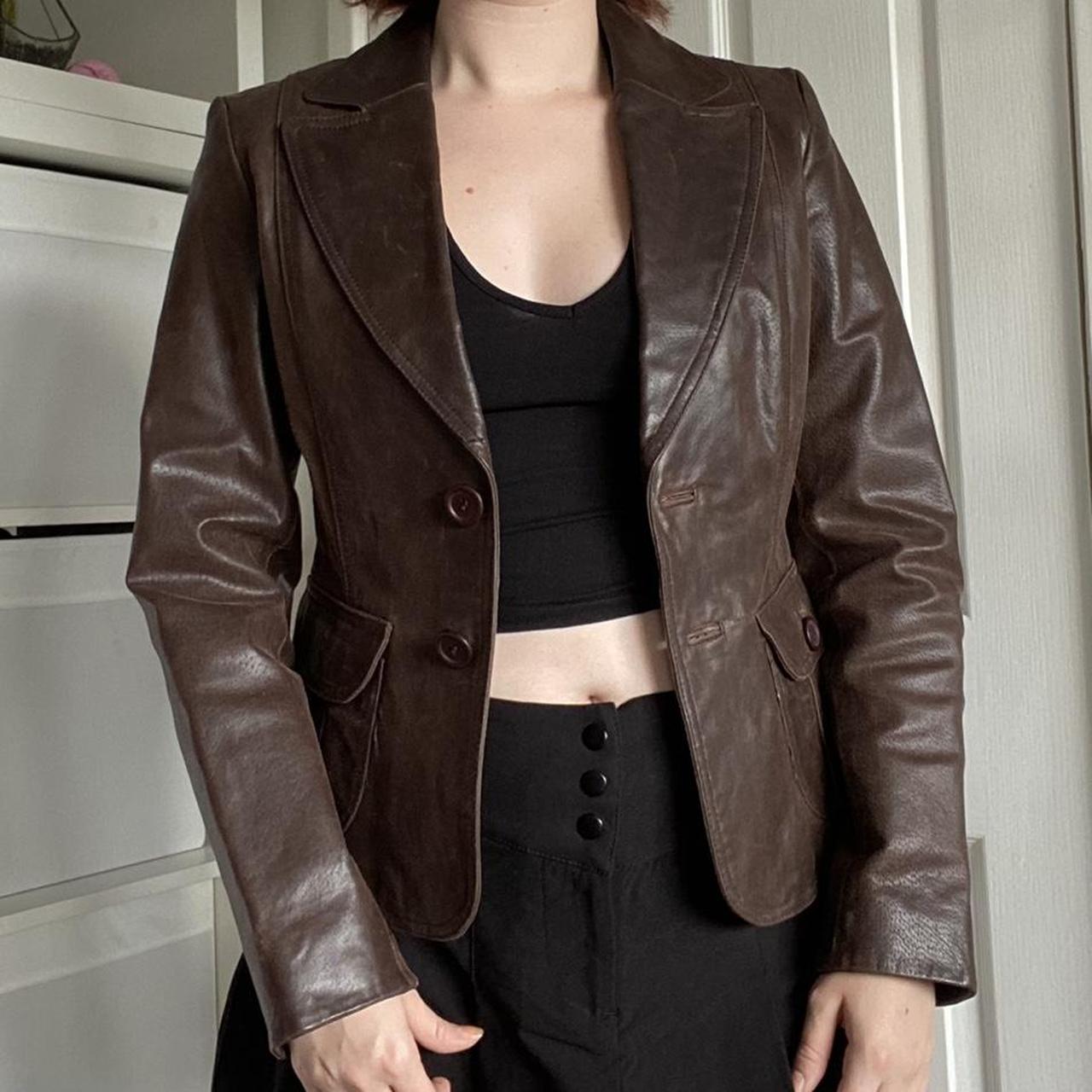 Vintage New Look Brown Leather Jacket / Blazer Size... - Depop