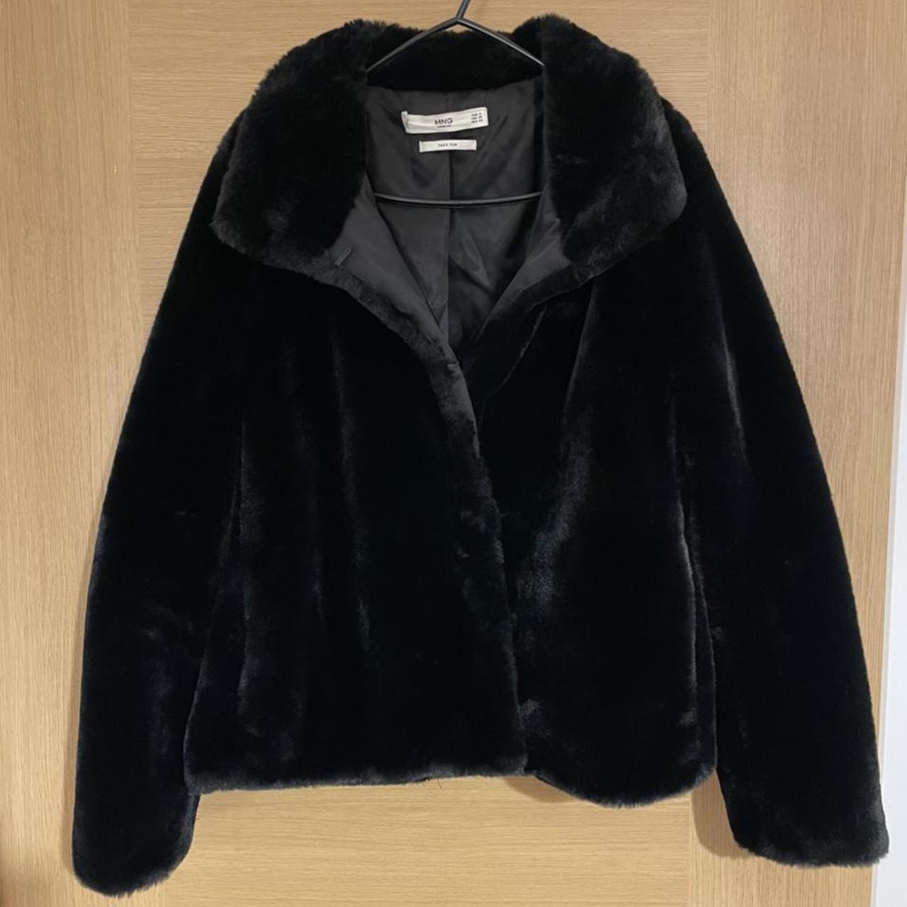 Mango faux fur coat in black, size S. New without... - Depop