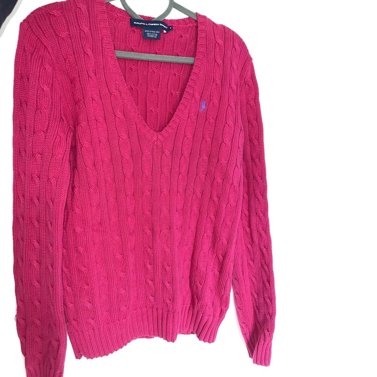 womens pink cable knit ralph lauren jumper •... - Depop