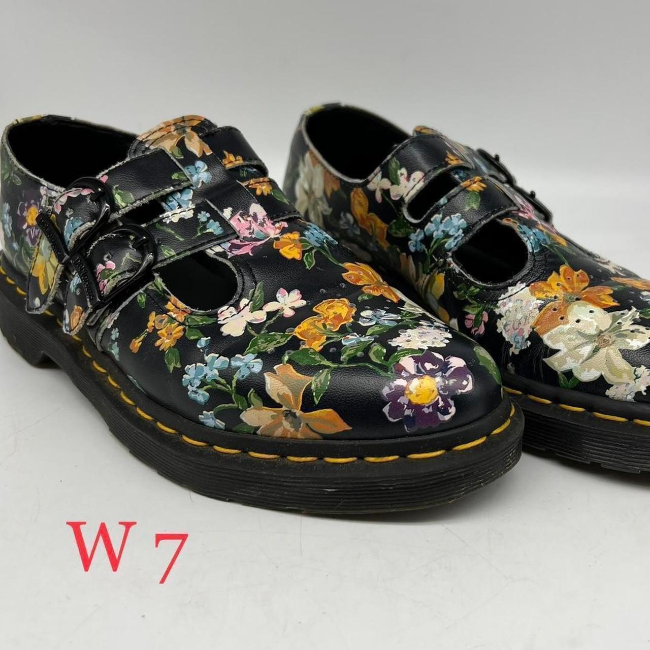 Floral Mary Jane Dr. Martens Black with Multicolor... - Depop