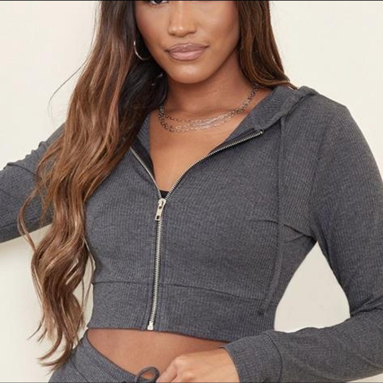Grey cropped zip up hoodie Only worn a few... Depop