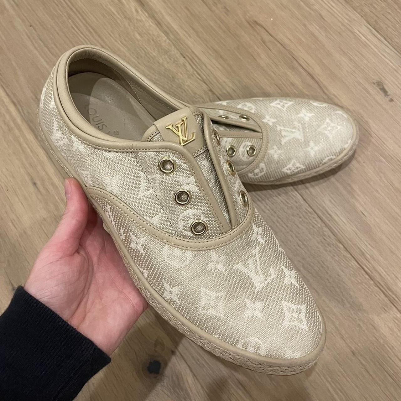 Louis Vuitton Brown Monogram Canvas And Gold Leather Espadrille