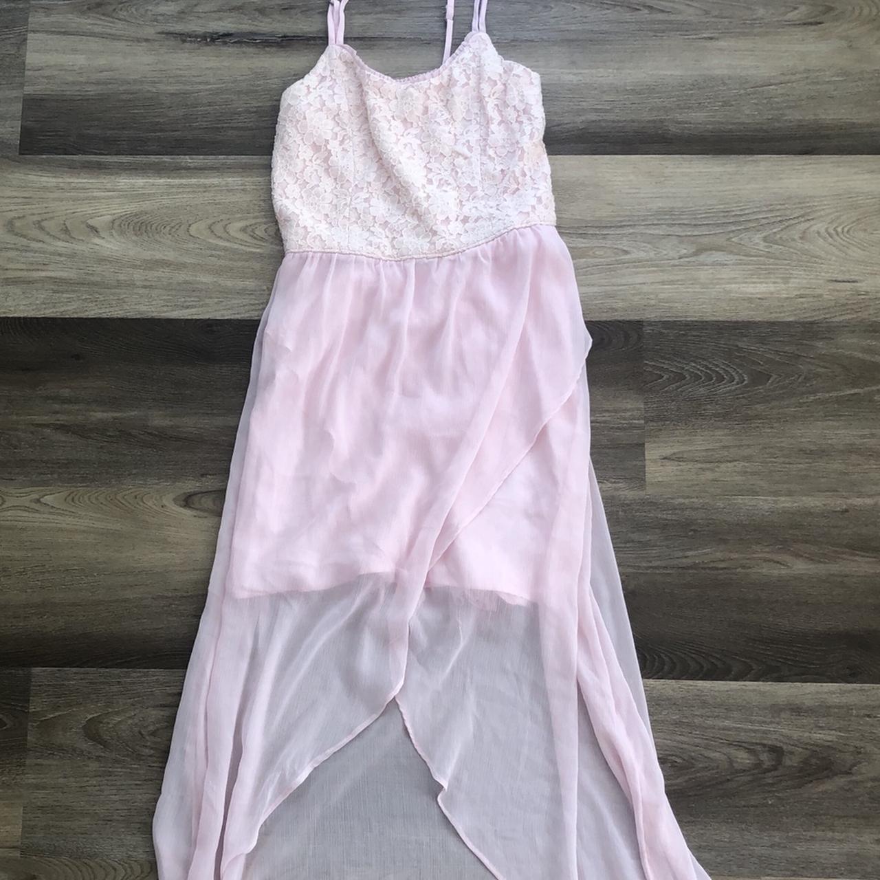 💞 Abercrombie pink lace dress with a long lace tail.... Depop