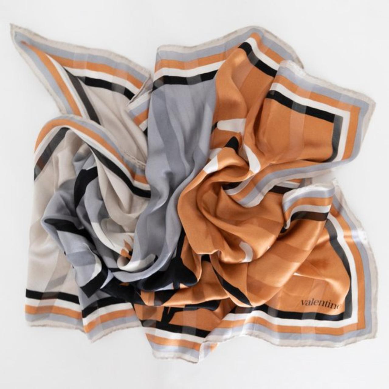 Valentino Women's Orange and Blue Scarfwraps Depop