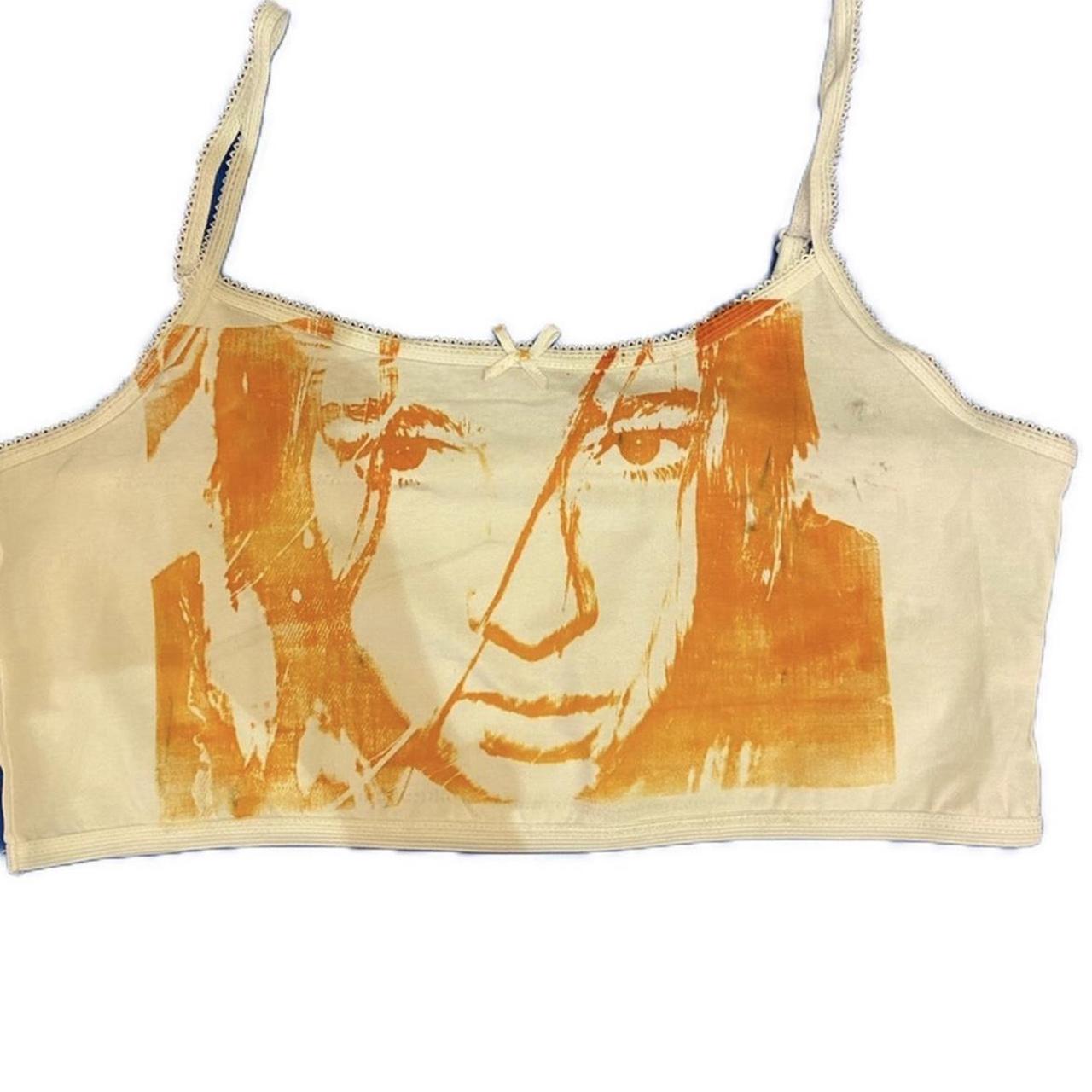 Women's White and Orange Croptop Depop