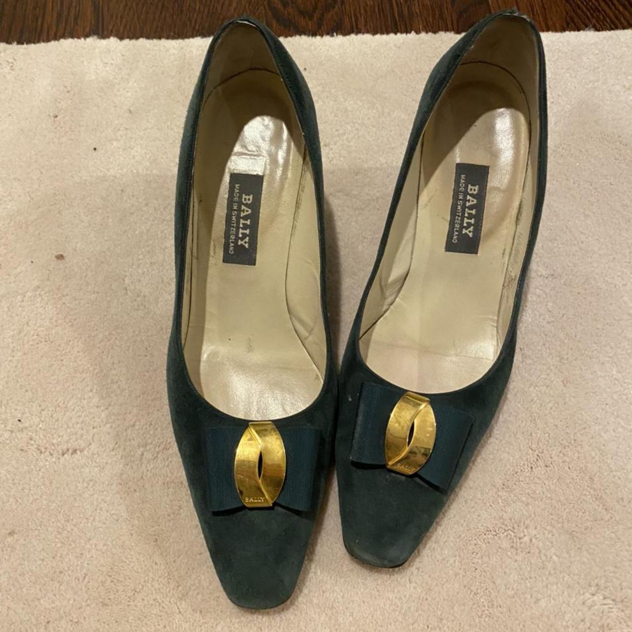 vintage green bally suede heels with gold appliqués.... - Depop