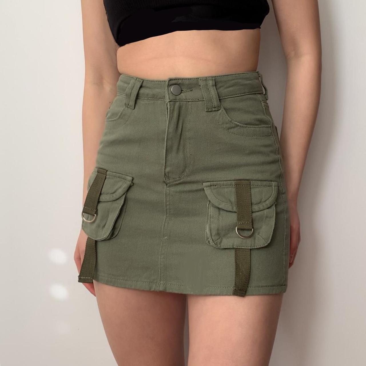 ARMY GREEN HIGH WAISTED KHAKI CARGO MINISKIRT... Depop