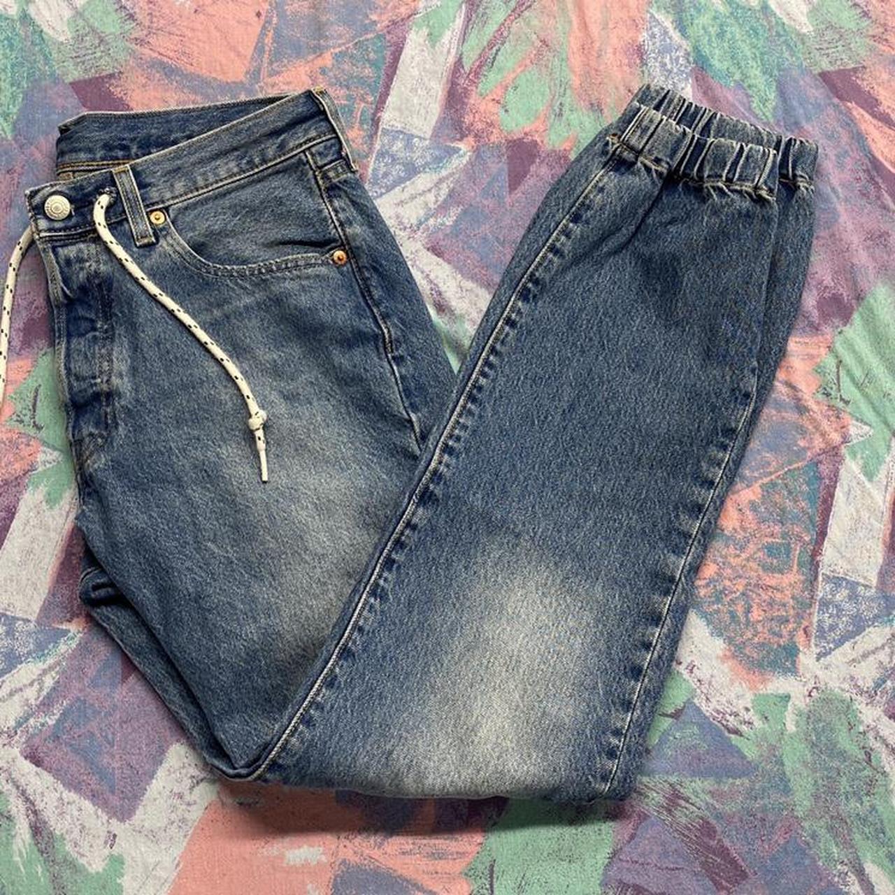levis denim 501 joggers button fly, cinch leg,... Depop