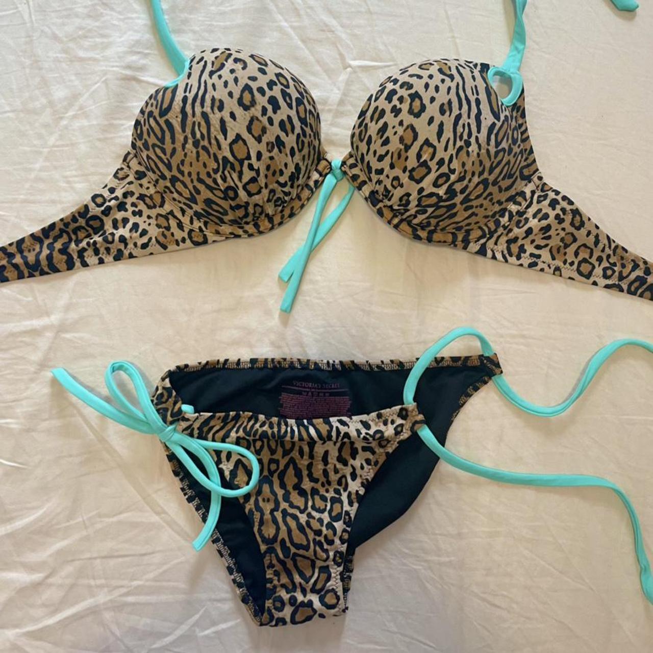 victoria's secret Teal cheetah print push bikini - Depop