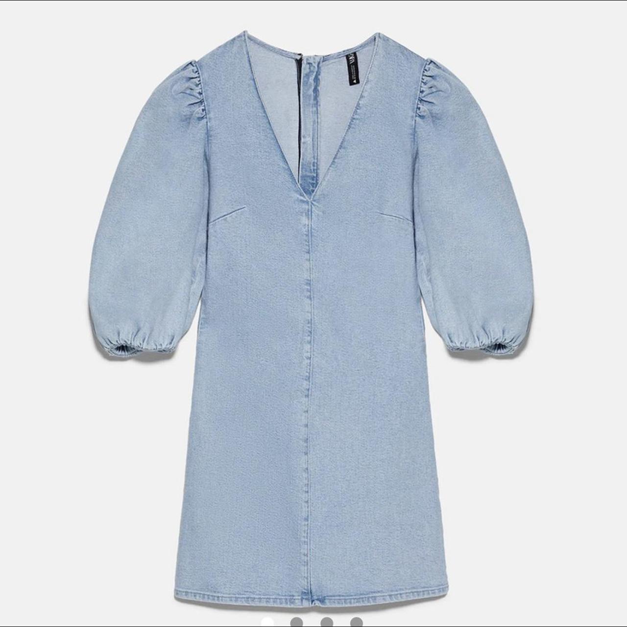 Zara denim puff sleeve dress with back zip Size S Depop