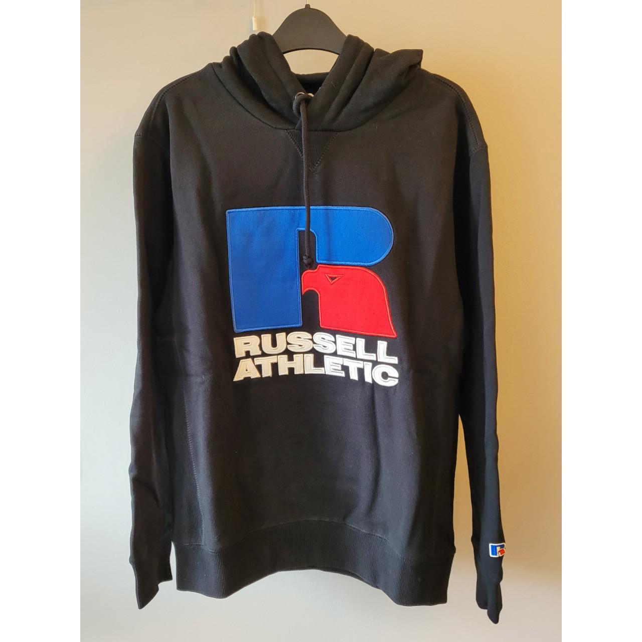 Russell Athletic Men's Black and Blue Hoodie Depop