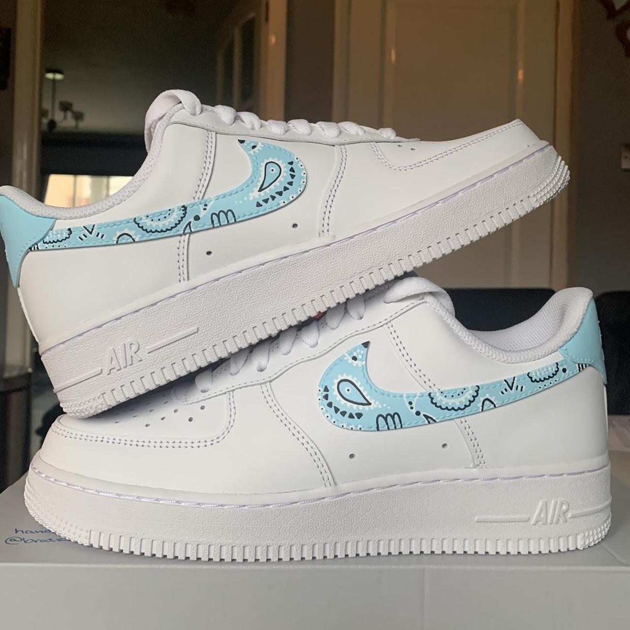 Nike Custom Air Force 1 Trainers Blue Paisley... - Depop