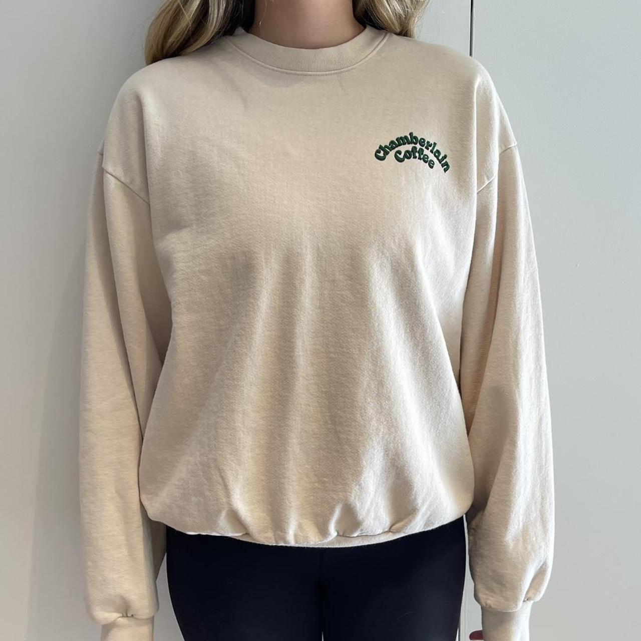 Women's White and Green Sweatshirt | Depop