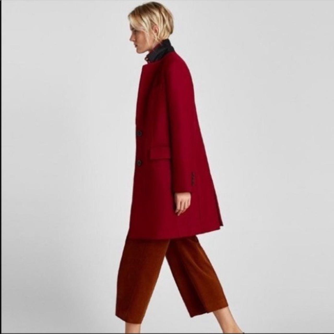 ZARA Woman Deep Burgundy Red Masculine Wool Coat Sz... - Depop