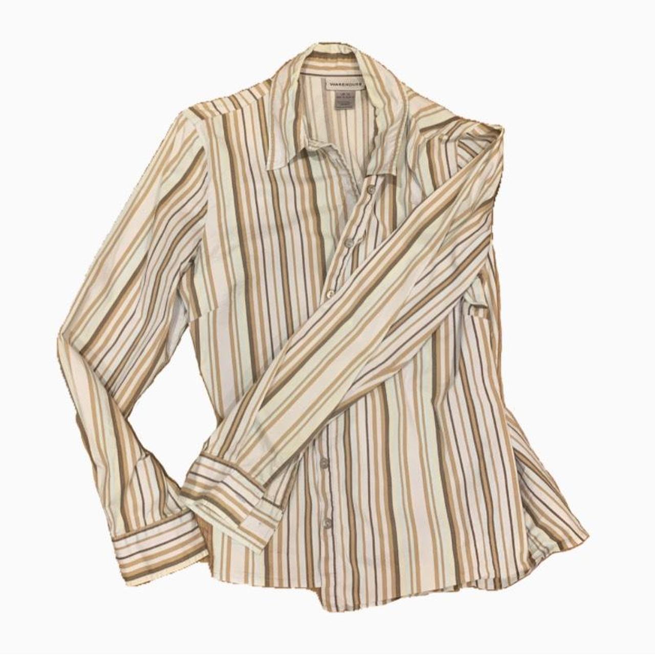 vintage blue and brown striped shirt long sleeve... Depop