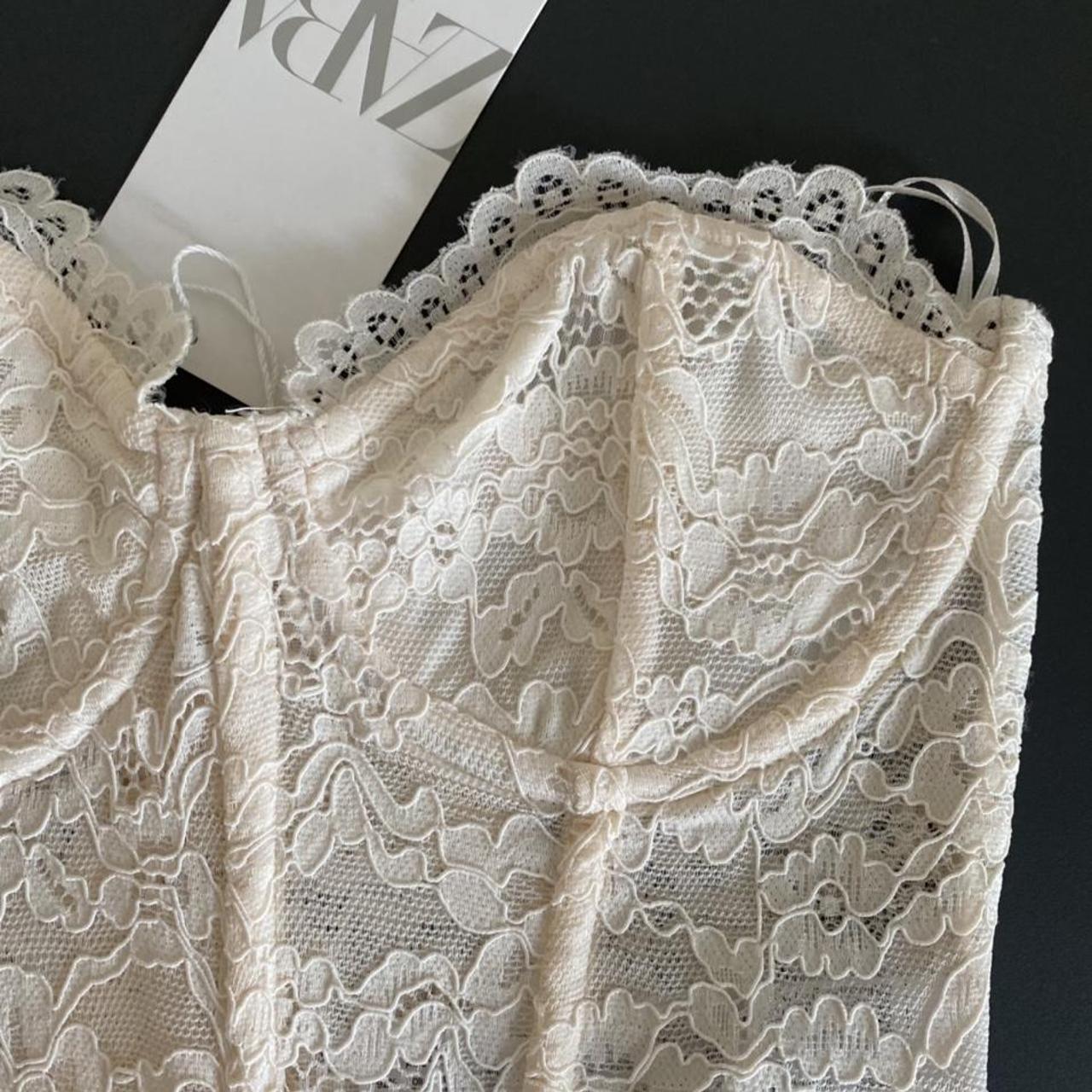Zara lace bodysuit Ecru Size L available Brand... Depop